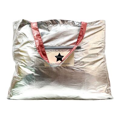 Large metallic tote bag - Pink and silver