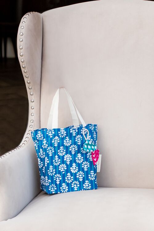 Fabric Gift Bags Tote Style - Indigo Flowers (Medium)