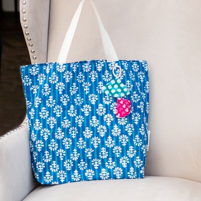 Fabric Gift Bags Tote Style - Indigo Flowers (Large)
