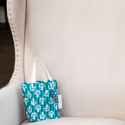 Fabric Gift Bags Tote Style - Teal Flowers (Small)