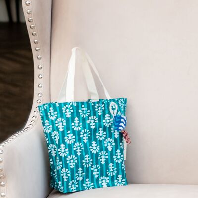 Bolsas de regalo de tela estilo tote - Flores verde azulado (mediano)