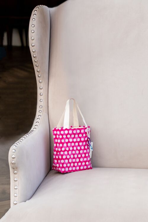 Fabric Gift Bags Tote Style - Fuchsia Squares (Small)