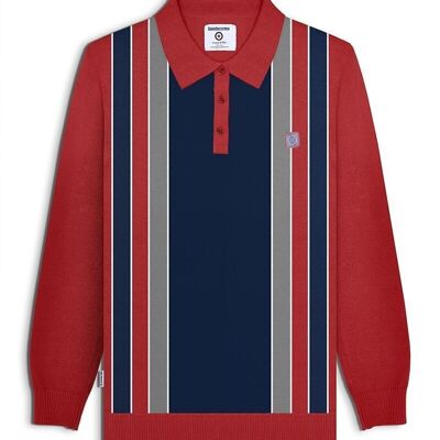 Polo tricoté à rayures L/S Bordeaux AW23