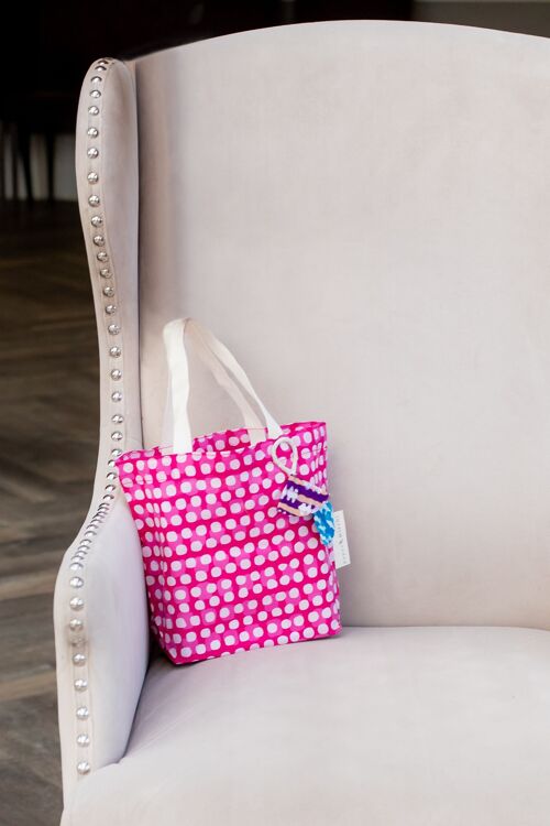 Fabric Gift Bags Tote Style - Fuchsia Squares (Medium)