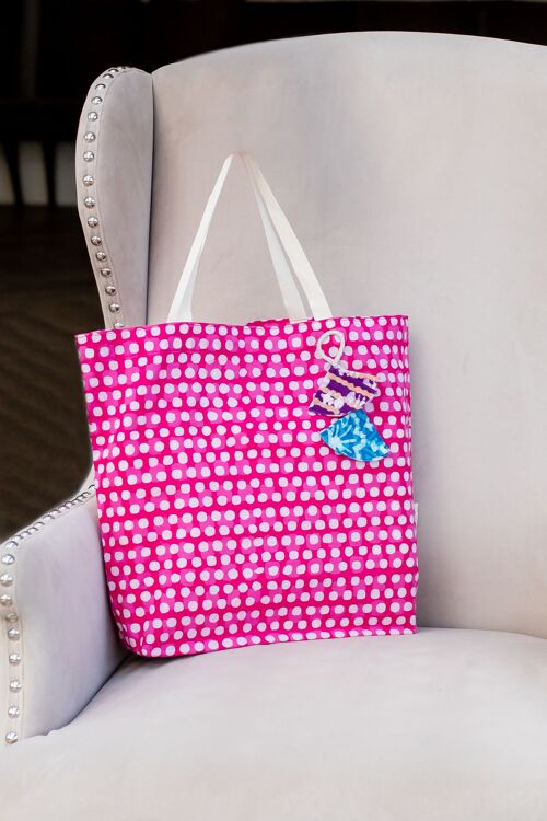 Fabric Gift Bags Tote Style - Fuchsia Squares (Large)