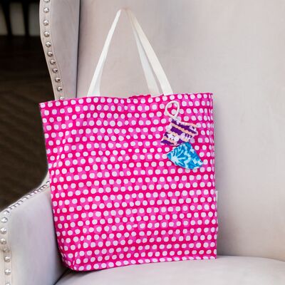 Fabric Gift Bags Tote Style - Fuchsia Squares (Large)