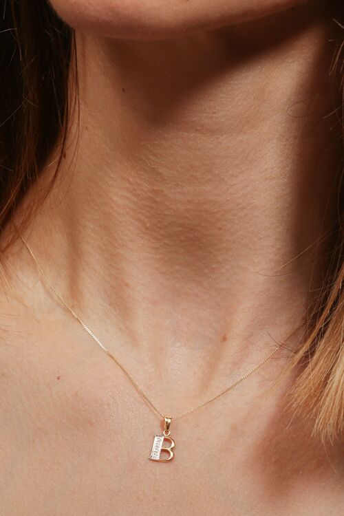 Solid Yellow Gold Diamond "B" Initial Pendant Necklace