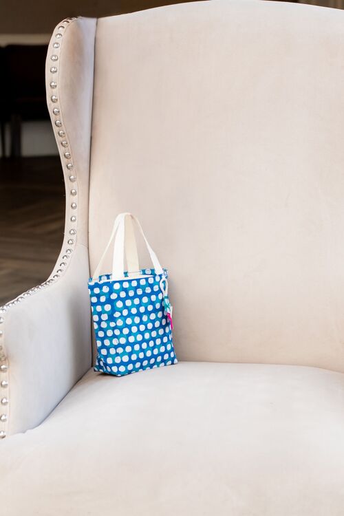 Fabric Gift Bags Tote Style - Indigo Squares (Small)