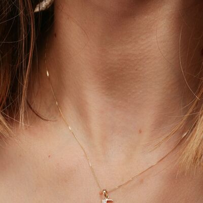 Solid Yellow Gold Diamond "F" Initial Pendant Necklace