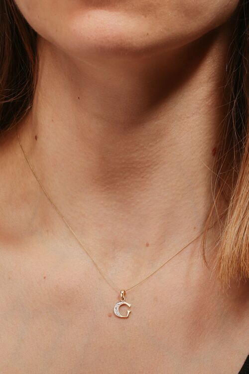 Solid Yellow Gold Diamond "G" Initial Pendant Necklace