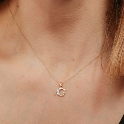 Solid Yellow Gold Diamond "G" Initial Pendant Necklace