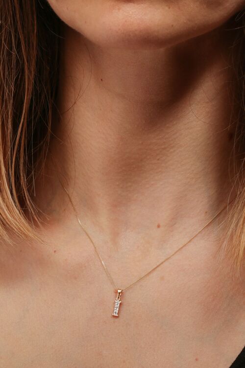 Solid Yellow Gold Diamond "I" Initial Pendant Necklace