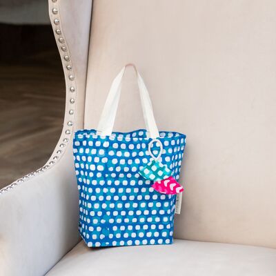 Fabric Gift Bags Tote Style - Indigo Squares (Medium)