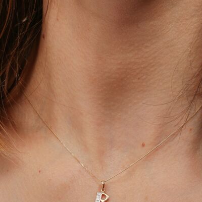 Solid Yellow Gold Diamond "R" Initial Pendant Necklace