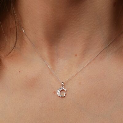 Solid White Gold Diamond "G" Initial Pendant Necklace