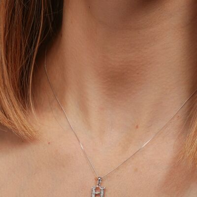 Solid White Gold Diamond "H" Initial Pendant Necklace