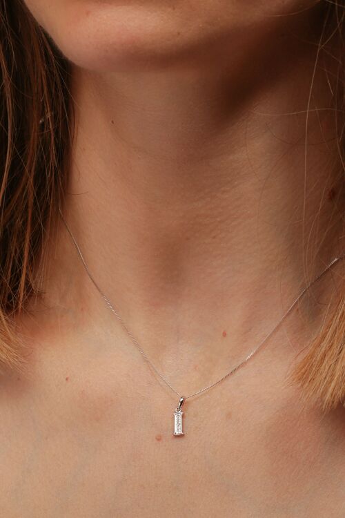 Solid White Gold Diamond "I" Initial Pendant Necklace