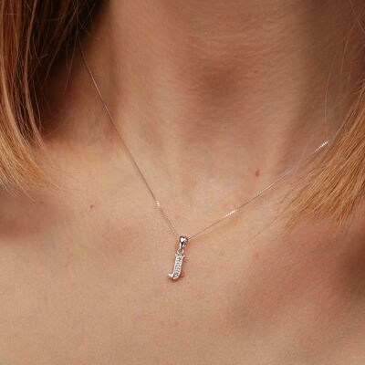 Solid White Gold Diamond "J" Initial Pendant Necklace