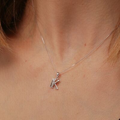 Solid White Gold Diamond "K" Initial Pendant Necklace