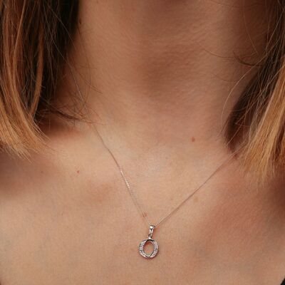 Solid White Gold Diamond "O" Initial Pendant Necklace