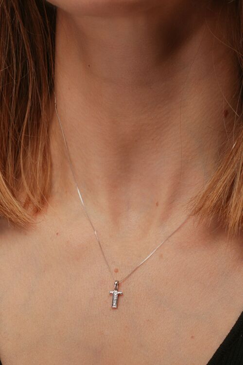 Solid White Gold Diamond "T" Initial Pendant Necklace