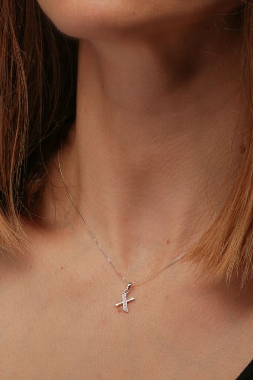 Solid White Gold Diamond "X" Initial Pendant Necklace