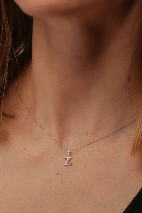 Solid White Gold Diamond "Z" Initial Pendant Necklace