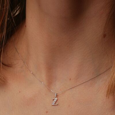 Solid White Gold Diamond "Z" Initial Pendant Necklace