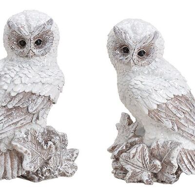Hibou avec paillettes en poly blanc, 2 fois, (L/H/P) 9x14x9cm
