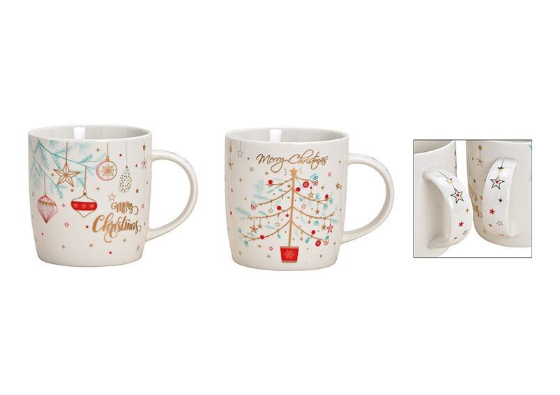 Tazza Buon Natale, albero, decorazione con palline di Natale in porcellana bianca, oro 2 volte, (L/A/P) 12x9x9 cm 340 ml