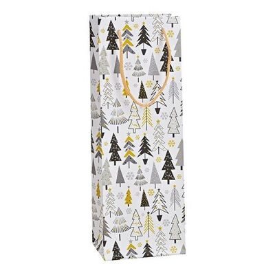 Sac bouteille décor forêt d'hiver en papier/carton blanc (L/H/P) 12x35x9cm