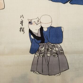 Tenugui serviette japonaise 100% coton imprimé avec reproduction d'estampe Chats Sportifs de l'artiste japonais Utagawa Kuniyoshi, bandeau 7
