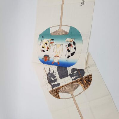 Tenugui japanisches Handtuch aus 100 % Baumwolle, bedruckt mit Fan Cats mit Reproduktion des japanischen Künstlers Utagawa Kuniyoshi