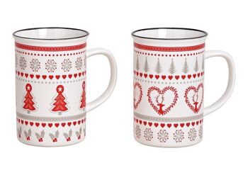 Mug motif de Noël élan, arbre en porcelaine blanche 2 plis, (L/H/P) 11x11x8cm 300ml