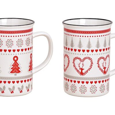 Mug motif de Noël élan, arbre en porcelaine blanche 2 plis, (L/H/P) 11x11x8cm 300ml