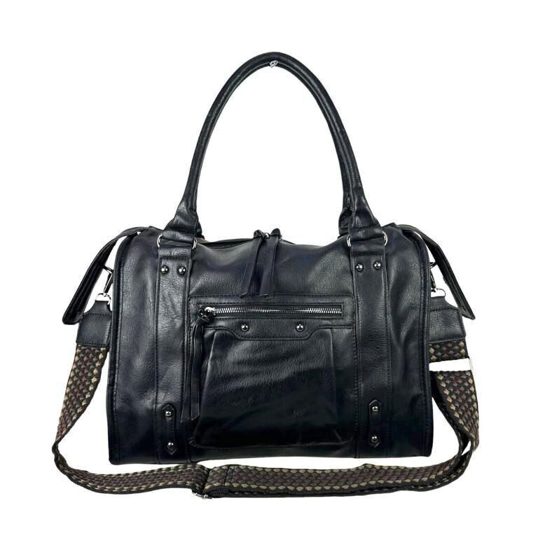 Borsa a tracolla da donna in materiale sintetico con borchie frontali. B2B