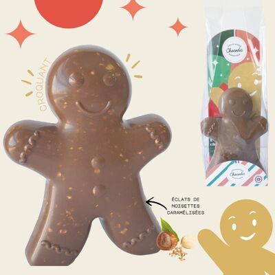 Bonhomme aux éclats de noisettes moulage de noël - Chocolat de Noel artisanal Chocodic