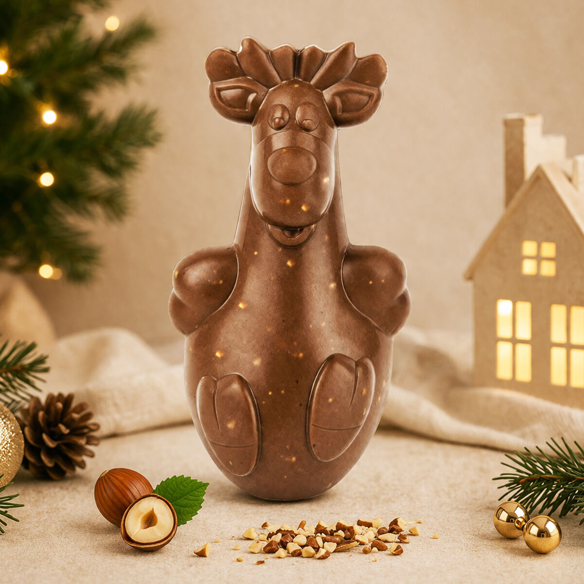 Rudolph the Reindeer with Hazelnut Pieces Christmas Mold - Chocodic Handmade Christmas Chocolate