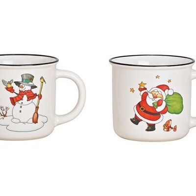 Mug Père Noël, bonhomme de neige en porcelaine blanche, 2 plis, (L/H/P) 13x9x9cm 355ml