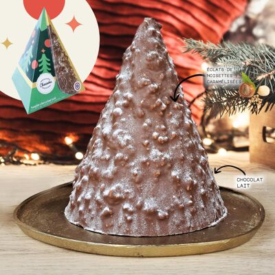 SAPIN ENNEIGE EN CHOCOLAT LAIT ECLAT DE NOISETTES - moulage de noël - Chocolat de Noel artisanal Chocodic