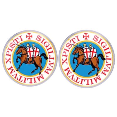 Boutons de manchette Sigillum Militum Xpisti Knights Templar - Bleu, Rouge et Blanc