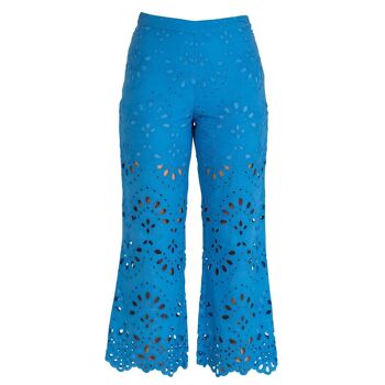 Pantalon évasé en coton perforé bleu 6