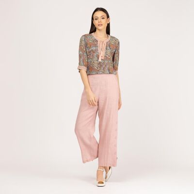 Pink flowing 100% linen trousers