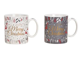 Tasse Jumbo Merry Christmas en porcelaine gris, blanc, doré 2 fois, (L/H/P) 13x10x9cm 400ml