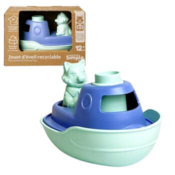 Le Jouet Simple, Bateaux 2-en-1 et Figurine, Jouets Éducatif pour Le Bain & La Plage, Fabriqués en France, 100% Plastique Recyclé et Recyclable, Lavables au Lave-vaisselle, Cadeau Enfants Filles et Garçons Dès 1 An, Assortiment 10