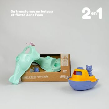 Jouet de bain et plage, Hydravion 2-en-1 transformable en bateau, Made in France en plastique recyclé, Cadeau 1-5 ans, Pâques 3