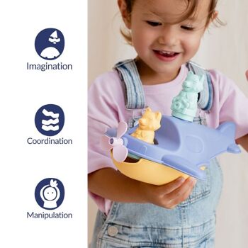 Le Jouet Simple, Hydravions 2-en-1 et Figurine, Jouets Éducatif pour Le Bain & La Plage, Fabriqués en France, 100% Plastique Recyclé et Recyclable, Lavables Lave-vaisselle, Cadeau Enfant Filles et Garçons Dès 1 An, Assortiment 6