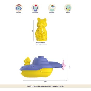 Jouet de bain et plage, Sous-Marin 2-en-1 transformable en bateau, Made in France en plastique recyclé, Cadeau 1-5 ans, Pâques 7