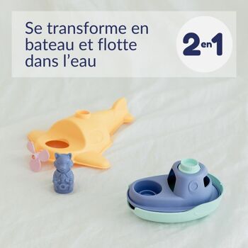 Le Jouet Simple, Sous-Marins 2-en-1 et Figurine, Jouets Éducatif pour Le Bain & La Plage, Fabriqués en France, 100% Plastique Recyclé et Recyclable, Lavables Lave-vaisselle, Cadeau Enfants Filles et Garçons Dès 1 An, Assortiment 5