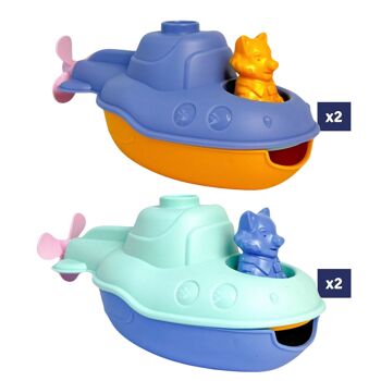 Le Jouet Simple, Sous-Marins 2-en-1 et Figurine, Jouets Éducatif pour Le Bain & La Plage, Fabriqués en France, 100% Plastique Recyclé et Recyclable, Lavables Lave-vaisselle, Cadeau Enfants Filles et Garçons Dès 1 An, Assortiment 2